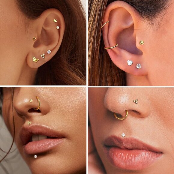 18G Threadless Nose Studs Set Hypoallergenic Stainless Steel Jewelry - Picture 3 of 6